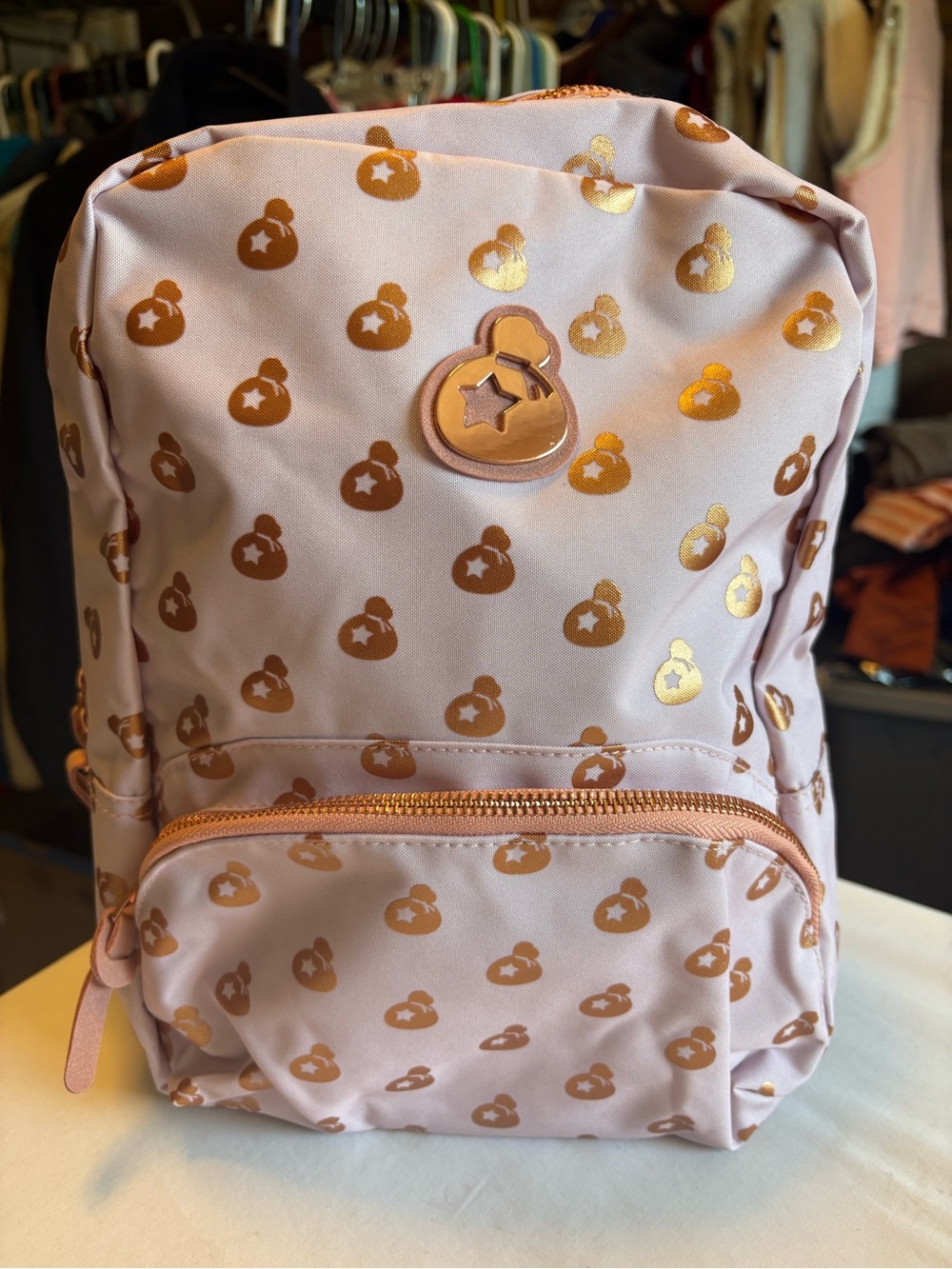 Animal Crossing Children's Pink Backpack with Metallic Gold Icon Print